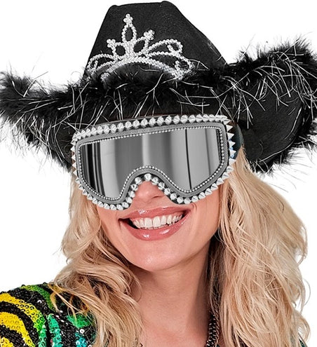 E-Carnavalskleding.nl Ski-bril 80's zilver strass-nagels Maud