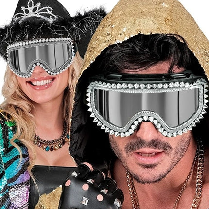 E-Carnavalskleding.nl Ski-bril 80's zilver strass-nagels Maud