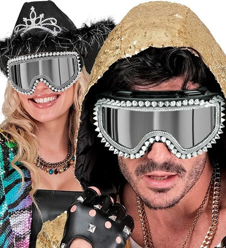 E-Carnavalskleding.nl Ski-bril 80's zilver strass-nagels Maud