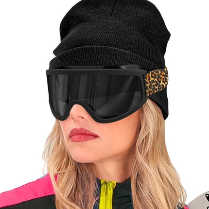 E-Carnavalskleding.nl Ski-bril 80's zwart luipaardprint Jesse