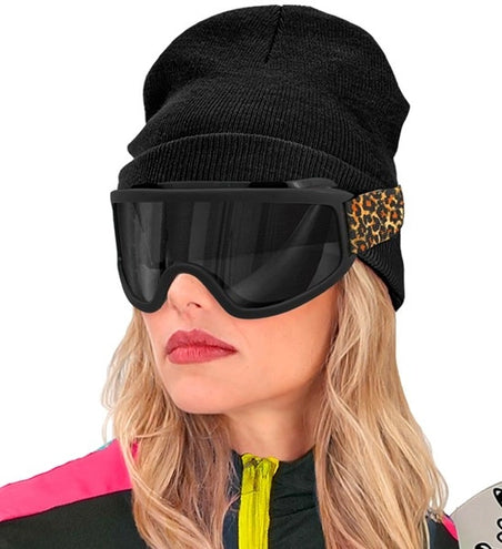 E-Carnavalskleding.nl Ski-bril 80's zwart luipaardprint Jesse