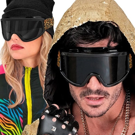 E-Carnavalskleding.nl Ski-bril 80's zwart luipaardprint Jesse