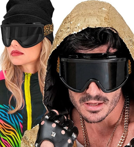 E-Carnavalskleding.nl Ski-bril 80's zwart luipaardprint Jesse