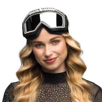 E-Carnavalskleding.nl Skibril zwart Galaxy met diamantjes