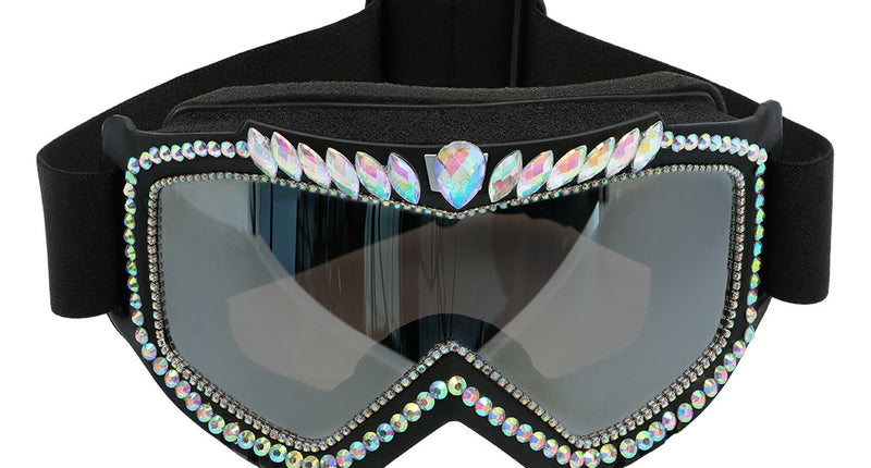 E-Carnavalskleding.nl Skibril zwart Galaxy met diamantjes