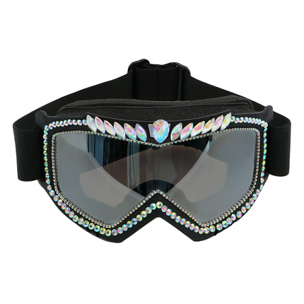E-Carnavalskleding.nl Skibril zwart Galaxy met diamantjes