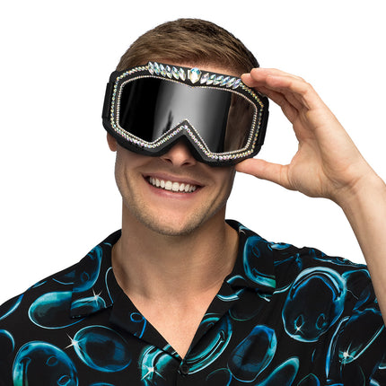E-Carnavalskleding.nl Skibril zwart Galaxy met diamantjes