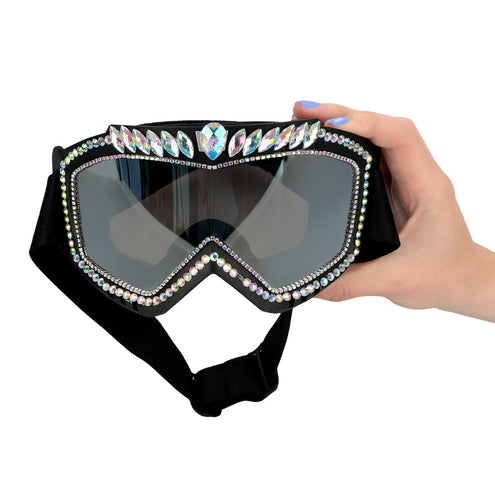 E-Carnavalskleding.nl Skibril zwart Galaxy met diamantjes