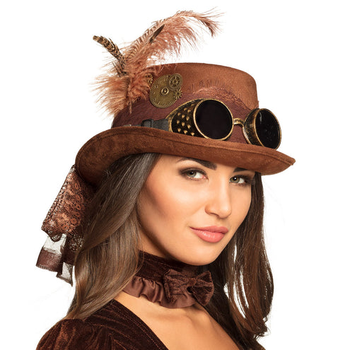 E-Carnavalskleding.nl Steampunkhoed bruin Specspunk de luxe