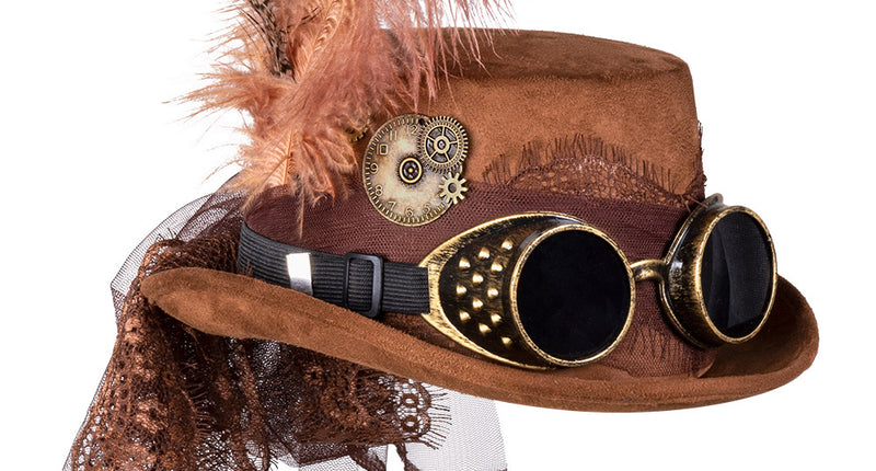 E-Carnavalskleding.nl Steampunkhoed bruin Specspunk de luxe