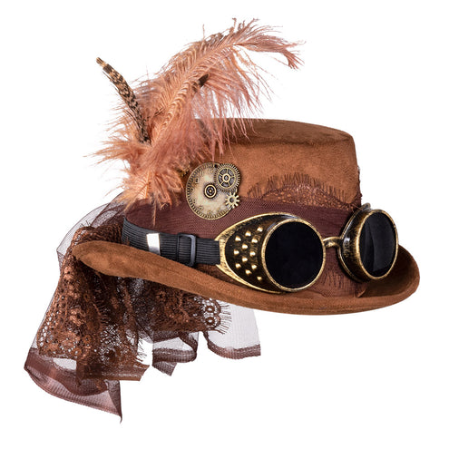 E-Carnavalskleding.nl Steampunkhoed bruin Specspunk de luxe