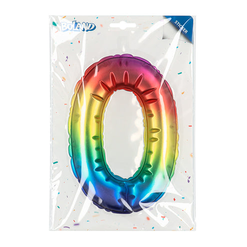 E-Carnavalskleding.nl Sticker Folieballon '0' regenboog