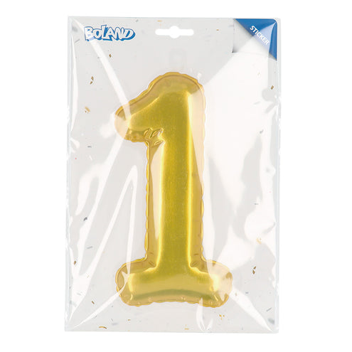 E-Carnavalskleding.nl Sticker Folieballon '1' goud
