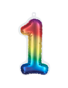 E-Carnavalskleding.nl Sticker Folieballon '1' regenboog