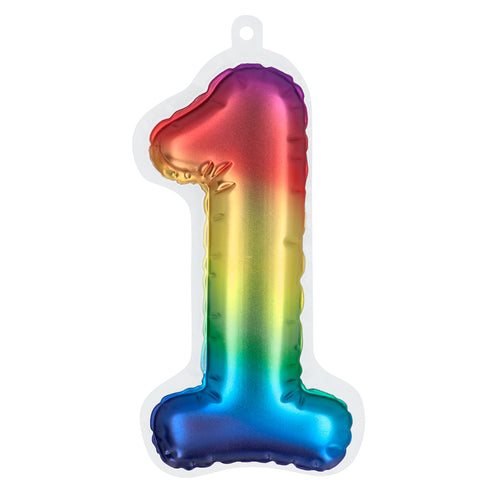 E-Carnavalskleding.nl Sticker Folieballon '1' regenboog