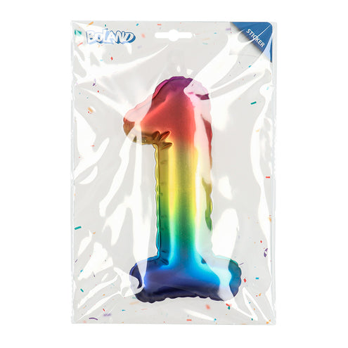 E-Carnavalskleding.nl Sticker Folieballon '1' regenboog
