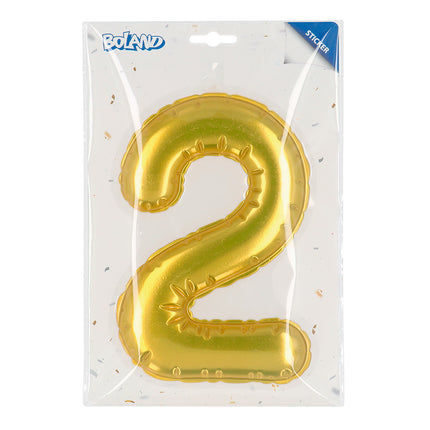 E-Carnavalskleding.nl Sticker Folieballon '2' goud