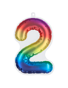 E-Carnavalskleding.nl Sticker Folieballon '2' regenboog