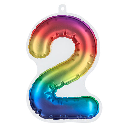 E-Carnavalskleding.nl Sticker Folieballon '2' regenboog