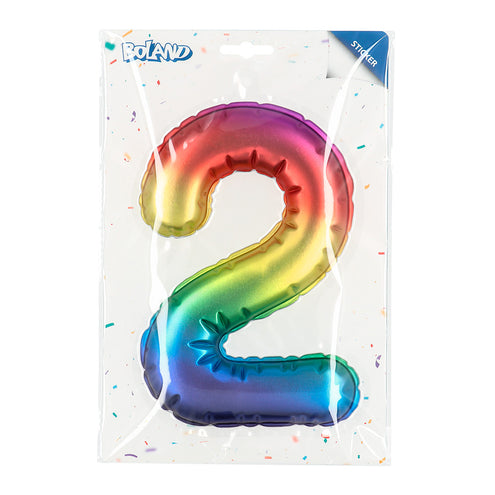 E-Carnavalskleding.nl Sticker Folieballon '2' regenboog