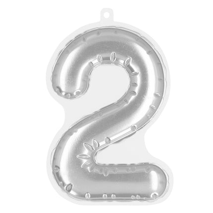 E-Carnavalskleding.nl Sticker Folieballon '2' zilver