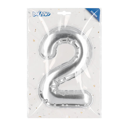 E-Carnavalskleding.nl Sticker Folieballon '2' zilver