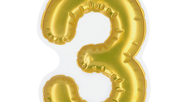 E-Carnavalskleding.nl Sticker Folieballon '3' goud
