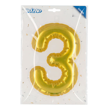 E-Carnavalskleding.nl Sticker Folieballon '3' goud