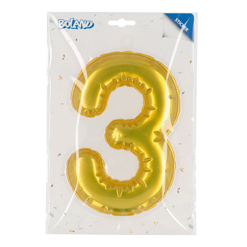 E-Carnavalskleding.nl Sticker Folieballon '3' goud