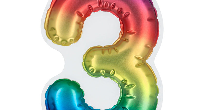 E-Carnavalskleding.nl Sticker Folieballon '3' regenboog