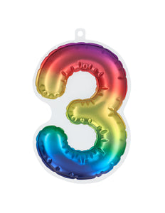 E-Carnavalskleding.nl Sticker Folieballon '3' regenboog