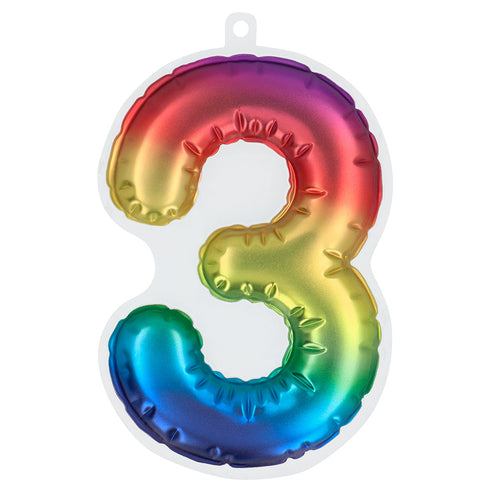 E-Carnavalskleding.nl Sticker Folieballon '3' regenboog