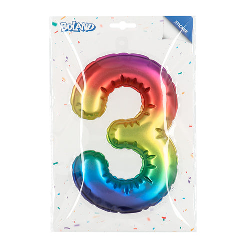 E-Carnavalskleding.nl Sticker Folieballon '3' regenboog