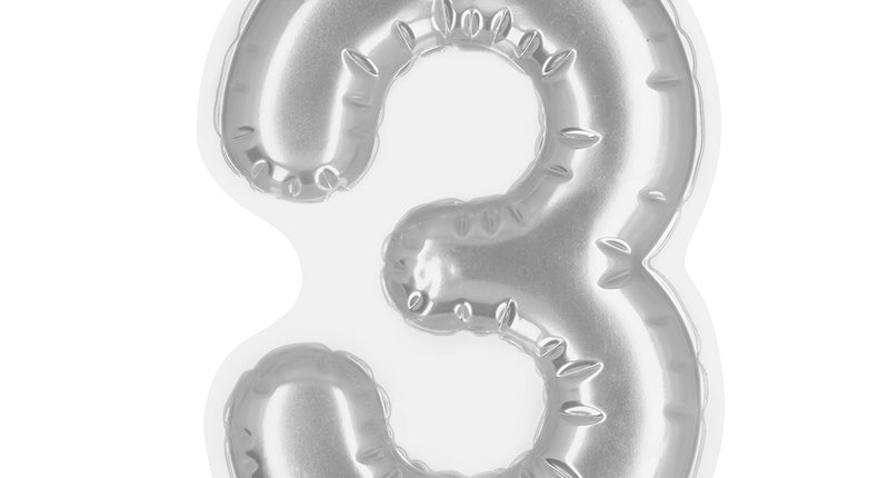 E-Carnavalskleding.nl Sticker Folieballon '3' zilver