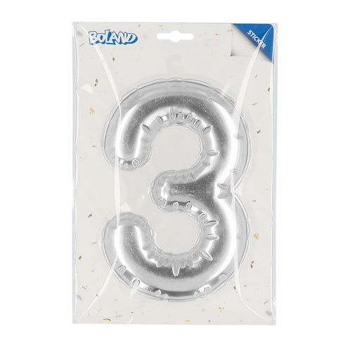 E-Carnavalskleding.nl Sticker Folieballon '3' zilver