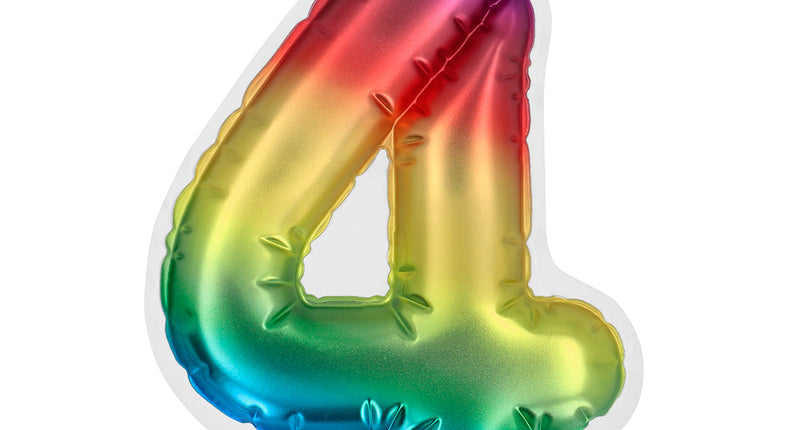 E-Carnavalskleding.nl Sticker Folieballon '4' regenboog