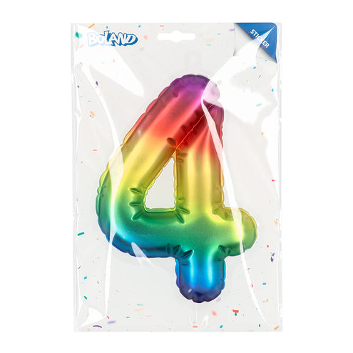 E-Carnavalskleding.nl Sticker Folieballon '4' regenboog