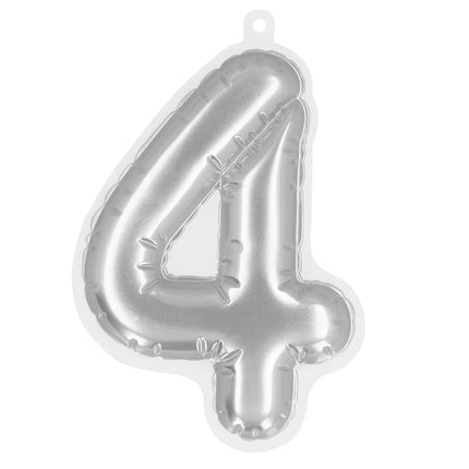 E-Carnavalskleding.nl Sticker Folieballon '4' zilver