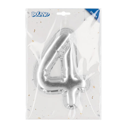E-Carnavalskleding.nl Sticker Folieballon '4' zilver