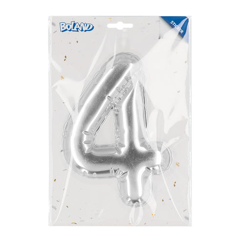 E-Carnavalskleding.nl Sticker Folieballon '4' zilver