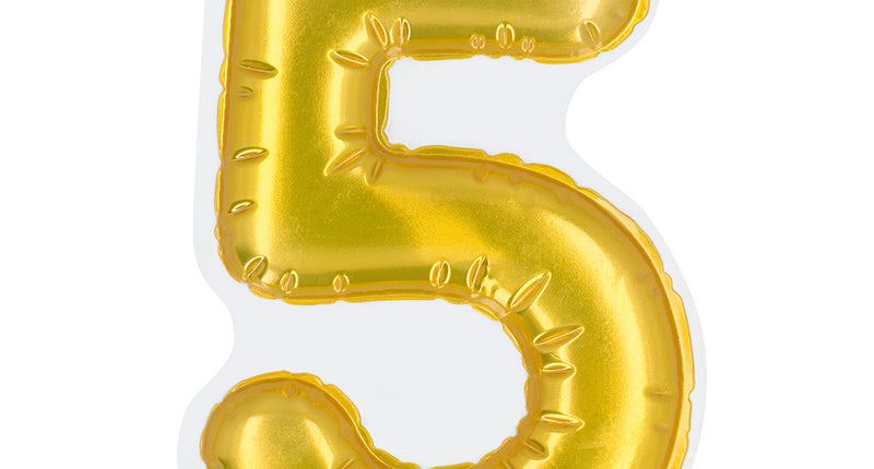 E-Carnavalskleding.nl Sticker Folieballon '5' goud