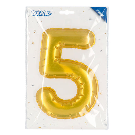 E-Carnavalskleding.nl Sticker Folieballon '5' goud