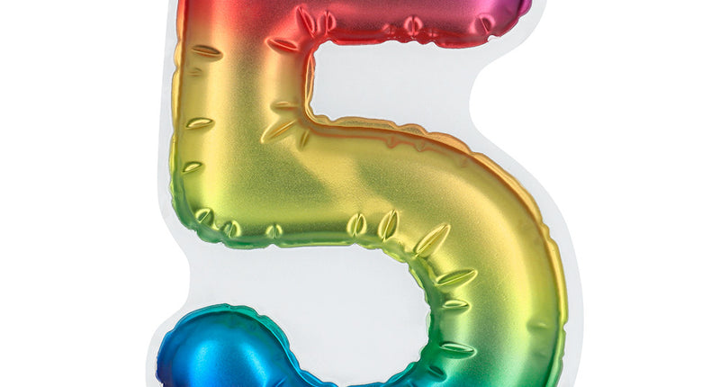 E-Carnavalskleding.nl Sticker Folieballon '5' regenboog