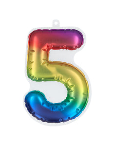 E-Carnavalskleding.nl Sticker Folieballon '5' regenboog
