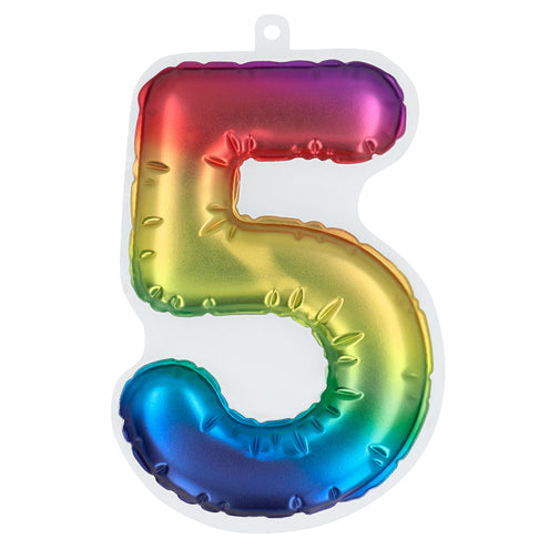 E-Carnavalskleding.nl Sticker Folieballon '5' regenboog
