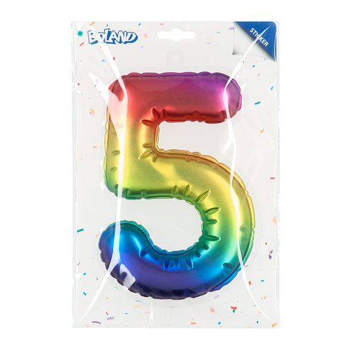 E-Carnavalskleding.nl Sticker Folieballon '5' regenboog