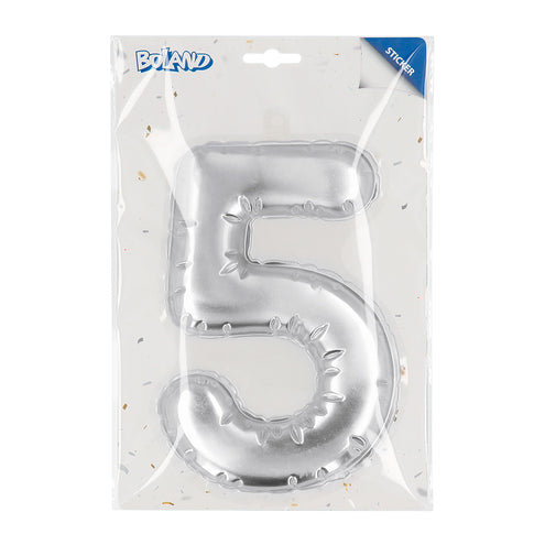 E-Carnavalskleding.nl Sticker Folieballon '5' zilver