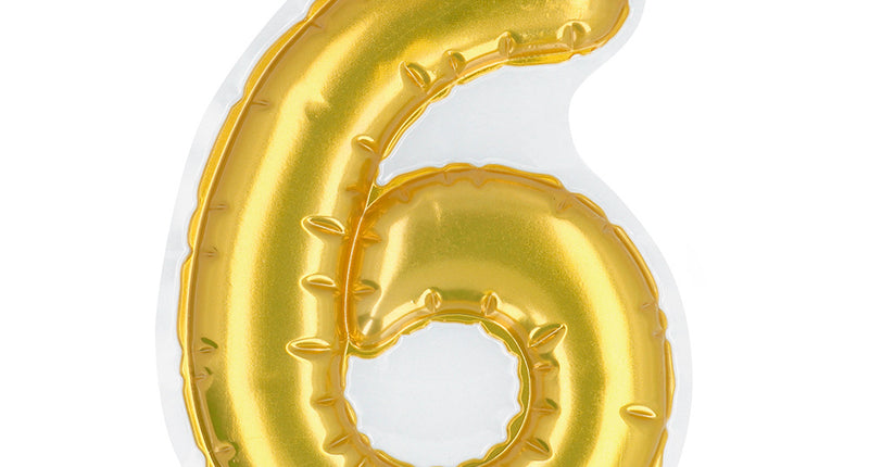 E-Carnavalskleding.nl Sticker Folieballon '6' goud