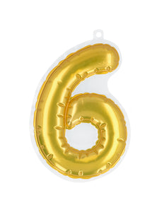 E-Carnavalskleding.nl Sticker Folieballon '6' goud