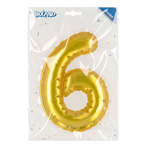 E-Carnavalskleding.nl Sticker Folieballon '6' goud
